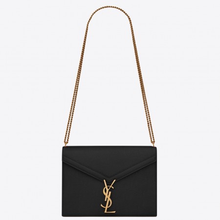Saint Laurent Cassandra Medium Chain Bag In Black Grained Calfskin