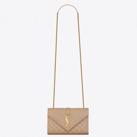 Saint Laurent Envelope Small Bag In Beige Grained Leather
