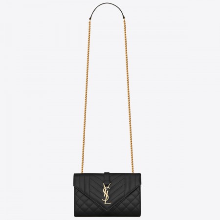 Saint Laurent Envelope Small Bag In Black Grained Leather