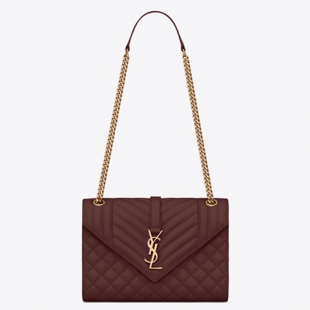 Saint Laurent Envelope Medium Bag In Bordeaux Grained Leather