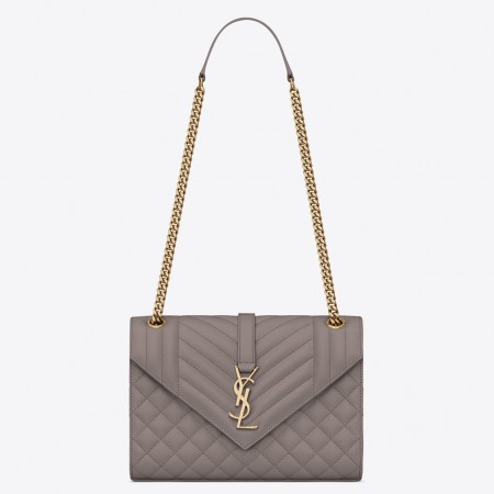 Saint Laurent Envelope Medium Bag In Grey Grained Leather