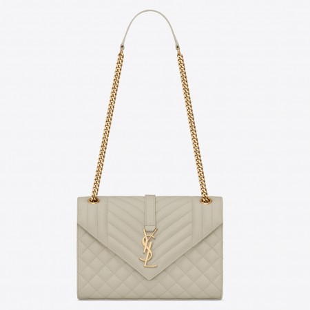 Saint Laurent Envelope Medium Bag In White Grained Leather