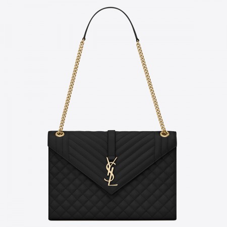 Saint Laurent Envelope Large Bag In Black Grained Leather