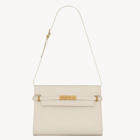 Saint Laurent Manhattan Medium Shoulder Bag in White Calfskin