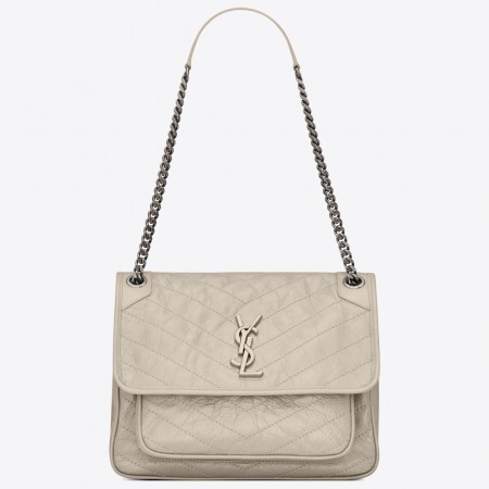 Saint Laurent Niki Medium Chain Bag In White Crinkled Leather