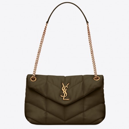 Saint Laurent Puffer Small Chain Bag In Army Green Lambskin