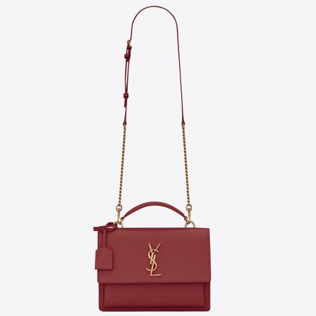 Saint Laurent Sunset Medium Top Handle Bag In Red Calfskin