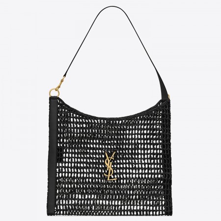 Saint Laurent Oxalis Shoulder Bag in Black Raffia