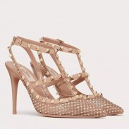 Valentino Rockstud Pumps 100mm in Nude Mesh with Crystal