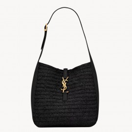 Saint Laurent Le 5 À 7 Supple Small Shoulder Bag in Black Raffia