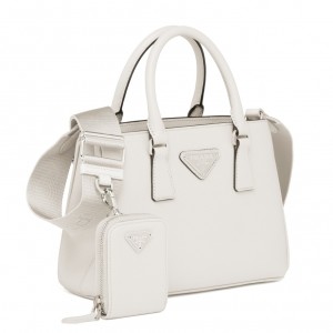 Prada Galleria Mini Bag with Pouch in White Saffiano Leather
