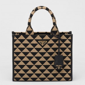 Prada Symbole Small Bag In Black/Beige Jacquard Fabric