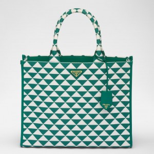 Prada Symbole Large Bag In Green/White Jacquard Fabric