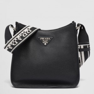 Prada Hobo Bag in Black Grained Calfskin