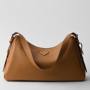 Prada Aimee Large Shoulder Bag in Brown Leather 