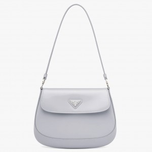 Prada Cleo Shoulder Bag with Flap in Blue Brushed Leather