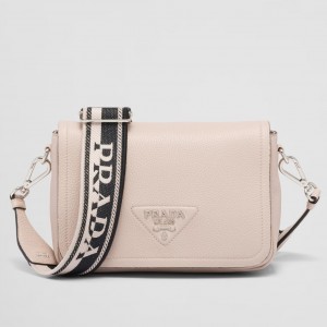 Prada Flap Shoulder Bag in Light Pink Grained Leather