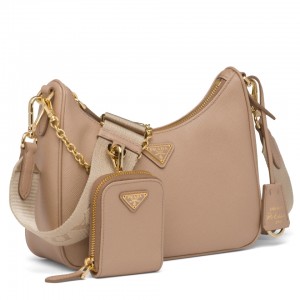 Prada Re-Edition 2005 Shoulder Bag in Beige Saffiano Leather