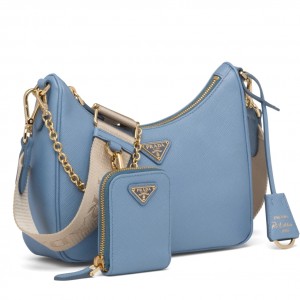 Prada Re-Edition 2005 Shoulder Bag in Blue Saffiano Leather