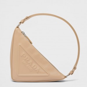 Prada Triangle Pouch Bag In Beige Calfskin