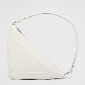 Prada Triangle Pouch Bag In White Calfskin