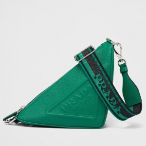 Prada Triangle Shoulder Bag In Green Saffiano Leather
