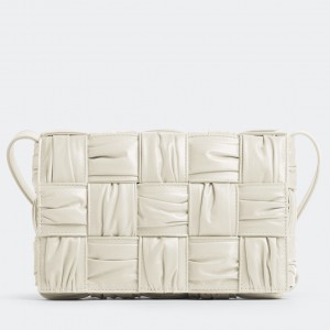 Bottega Veneta Cassette Bag In White Foulard Intreccio Calfskin