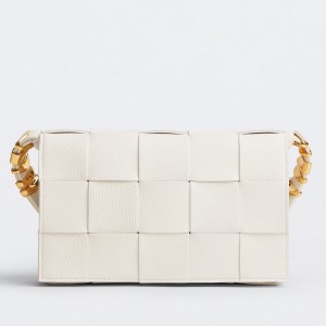 Bottega Veneta Cassette Bag In White Grained Intreccio Calfskin