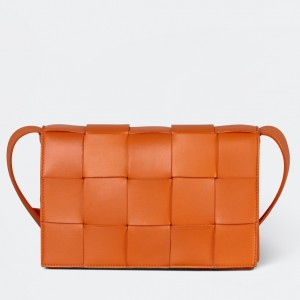 Bottega Veneta Cassette Bag In Orange Intreccio Lambskin