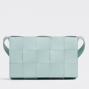 Bottega Veneta Cassett Bag In Teal Washed Intreccio Lambskin