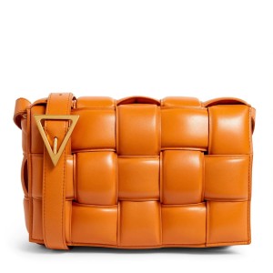 Bottega Veneta Padded Cassette Bag In Orange Intrecciato Lambskin