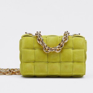 Bottega Veneta Chain Cassette Bag In Kiwi Intrecciato Suede Calfskin