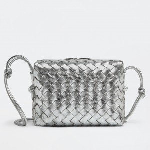 Bottega Veneta Loop Small Bag In Silver Intrecciato Lambskin