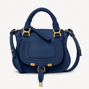 Chloe Marcie Mini Double Carry Bag in Blue Grained Calfskin