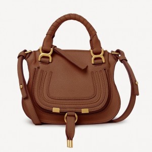 Chloe Marcie Mini Double Carry Bag in Brown Grained Calfskin