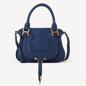 Chloe Marcie Small Double Carry Bag in Blue Grained Calfskin