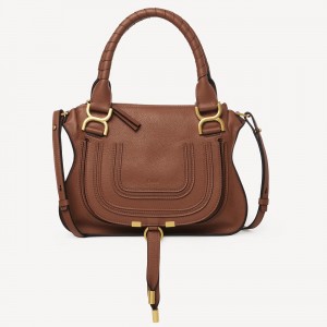 Chloe Marcie Small Double Carry Bag in Brown Grained Calfskin