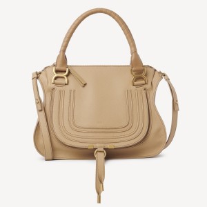 Chloe Marcie Medium Double Carry Bag in Beige Grained Leather