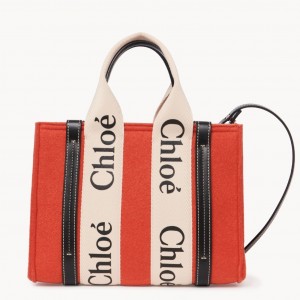 Chloe Small Woody Tote Bag In Orange Felt