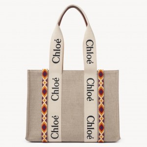Chloe Medium Woody Tote Bag with Hand-embroidered