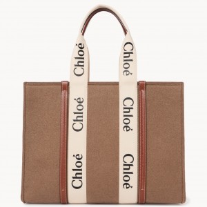 Chloe Large Woody Tote Bag In Brown Felt