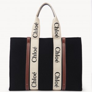 Chloe Large Woody Tote Bag In Black Felt