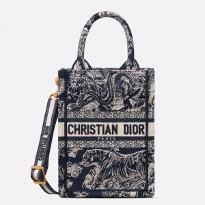 Dior Mini Book Tote Phone Bag In Blue Toile de Jouy Reverse Embroidery