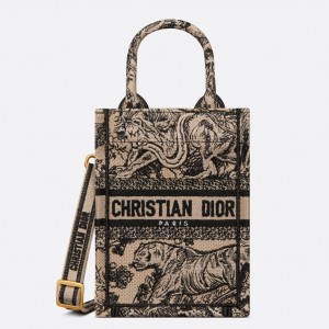 Dior Mini Book Tote Phone Bag In Hazelnut Toile de Jouy Embroidery