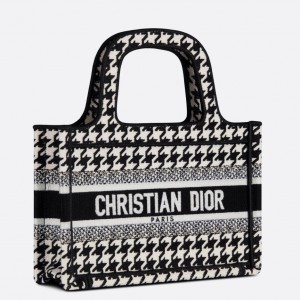 Dior Mini Book Tote Bag In Micro Houndstooth Embroidery Canas