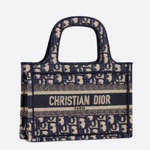 Dior Mini Book Tote Bag In Blue Oblique Canvas