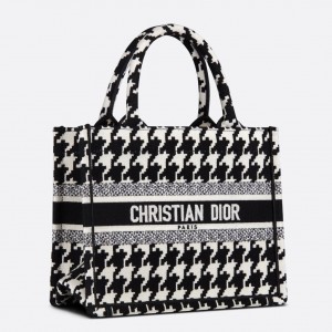 Dior Small Book Tote Bag In Micro Houndstooth Embroidery 