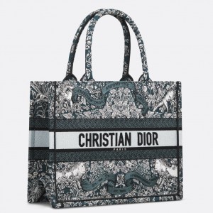 Dior Medium Book Tote Bag in Blue Dior Around the World Embroidery