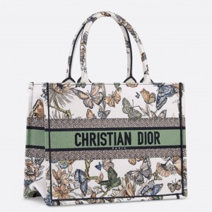 Dior Medium Book Tote Bag in White Toile de Jouy Mexico Embroidery