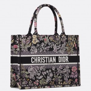 Dior Medium Book Tote Bag in Black Millefiori Unicorn Embroidery